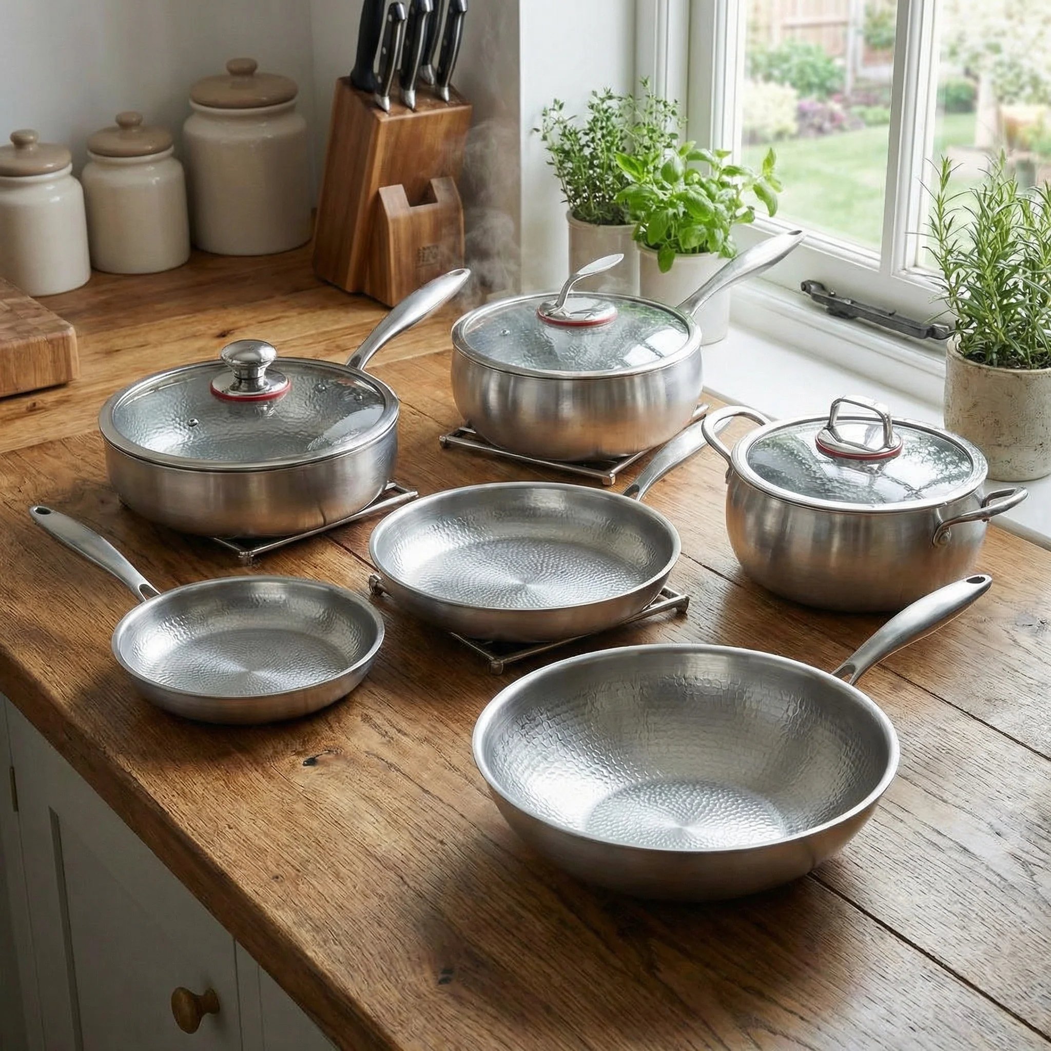 Hand-Hammered Titanium Complete Kitchen Set with 3 Lids (10, 11 & 12 Inch) | World Cup 26 - Image 3