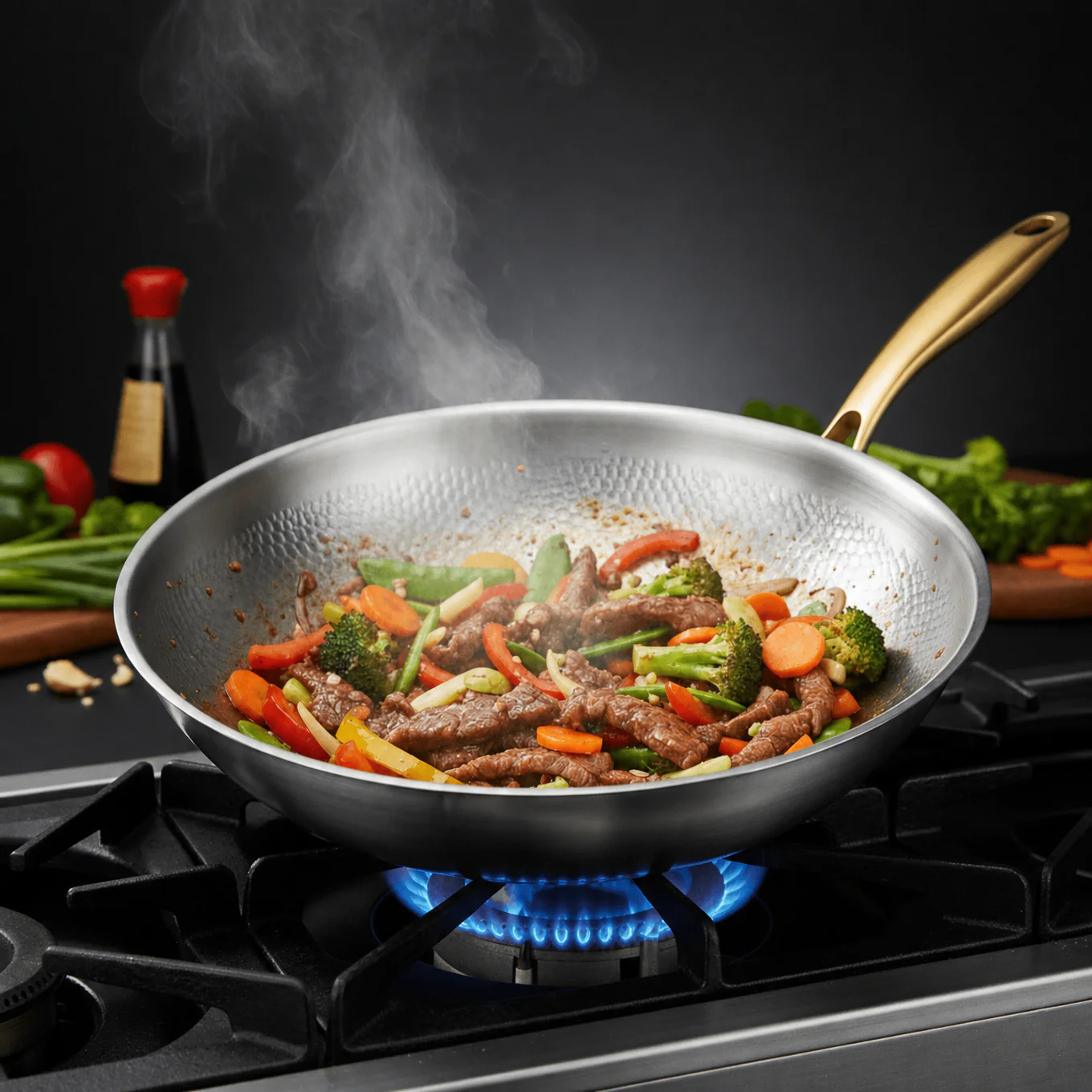Hand-Hammered Titanium Wok Pan with Flat Base | Limited Edition - Image 5